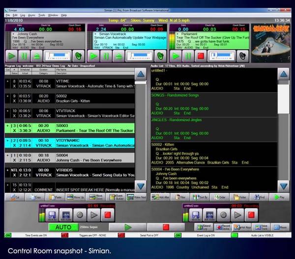 Example screenshot of Westwood One's Control Room automation software